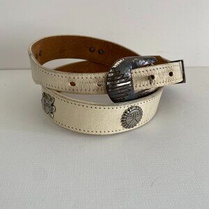 Vintage White Leather Belt Silver Animals Southwestern